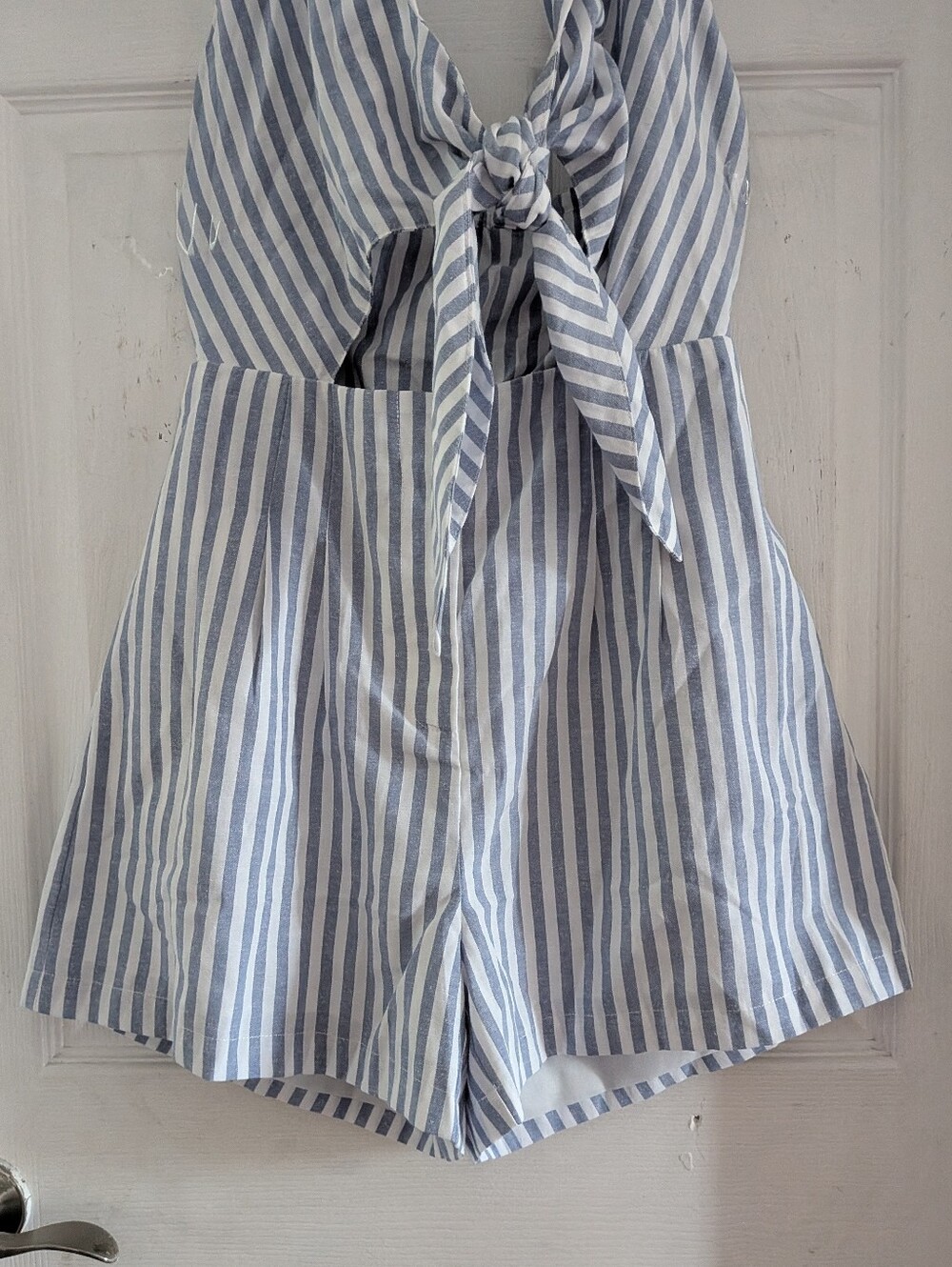 Commense Halter Tie Front Striped Romper - Picture 9 of 13